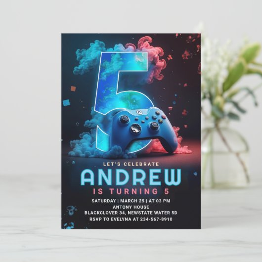 Invitation Jeu vidéo 5e fête d'anniversaire (Debout devant)
