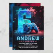 Invitation Jeu vidéo 6e fête d'anniversaire (Devant / Derrière)