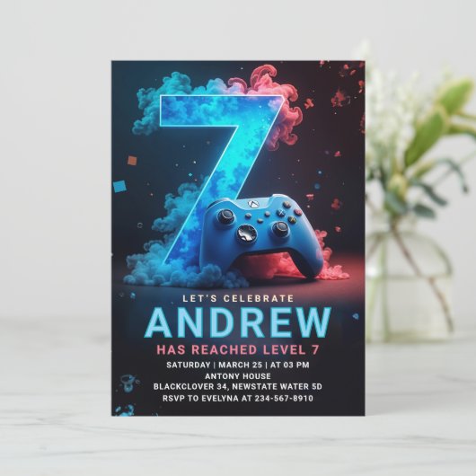 Invitation Jeu vidéo 7e fête d'anniversaire (Debout devant)