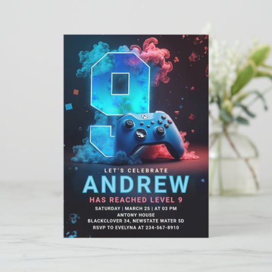 Invitation Jeu vidéo 9e fête d'anniversaire (Debout devant)