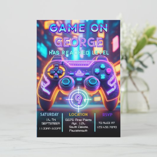 Invitation Jeu vidéo Anniversaire (Debout devant)