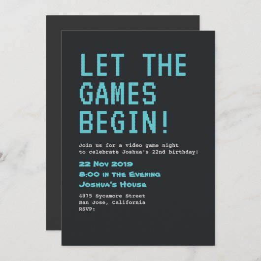 Invitation Jeu vidéo Anniversaire (Devant / Derrière)