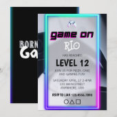 Invitation Jeu Vidéo Anniversaire Fête Neon Jeu sur niveau ve (Devant / Derrière)