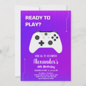 Invitation Jeu Vidéo Anniversaire Fête Neon Jeu sur niveau ve (Devant)