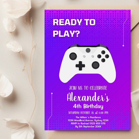 Invitation Jeu Vidéo Anniversaire Fête Neon Jeu sur niveau ve