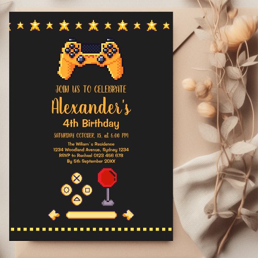 Invitation Jeu Vidéo Anniversaire Fête Neon Jeu sur niveau ve