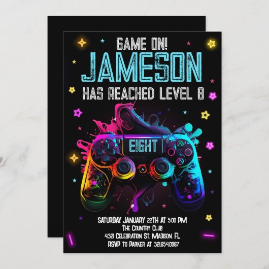 Invitation Jeu vidéo Anniversaire Jeu de Garçon (Devant / Derrière)