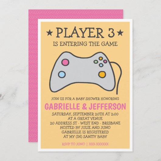 Invitation Jeu vidéo - Baby shower de jeu informatique (Devant / Derrière)