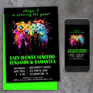 Invitation Jeu vidéo Baby shower neutre du joueur