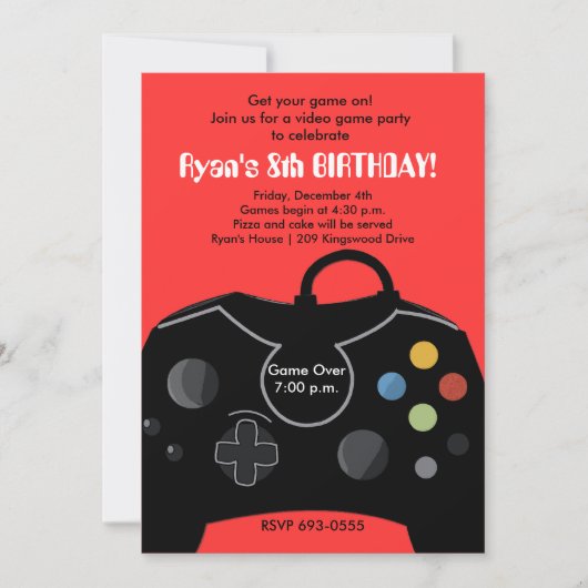 INVITATION JEU VIDÉO DE RYAN (Devant)