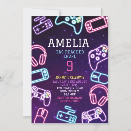 Invitation Jeu vidéo fête d'anniversaire (Devant)