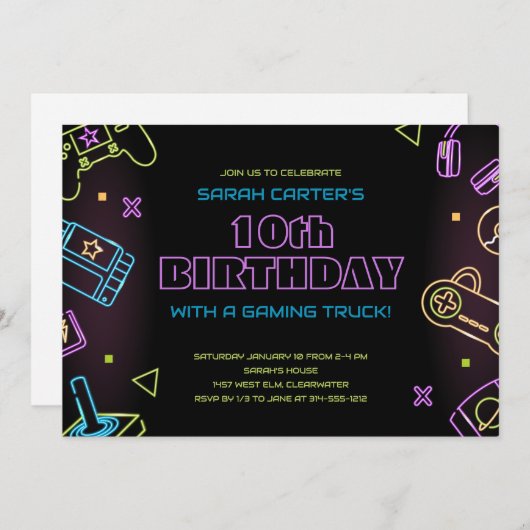 Invitation Jeu vidéo fête d'anniversaire (Devant / Derrière)