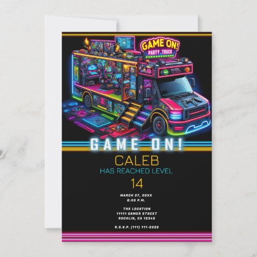 Invitation Jeu Vidéo Jeu Camion Bus Joueur fête d'anniversair (Devant)