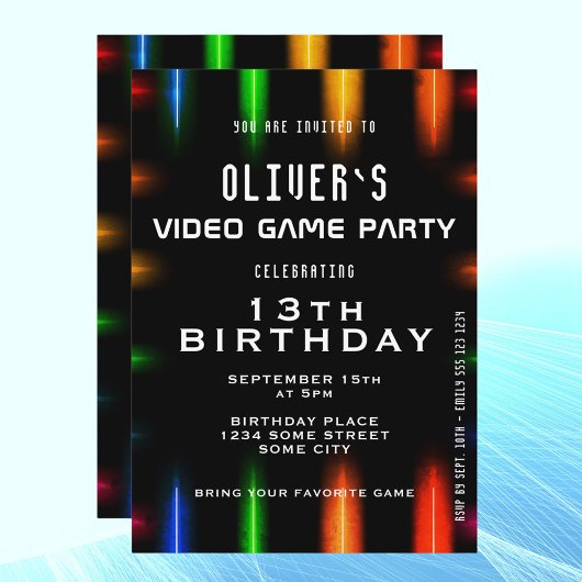 Invitation Jeu Vidéo Jeu Neon Couleur Jeu Anniversaire