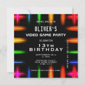 Invitation Jeu Vidéo Jeu Neon Couleur Jeu Anniversaire (Devant)