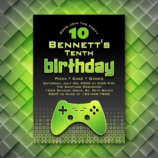 Invitation Jeu vidéo Neon Green Anniversaire