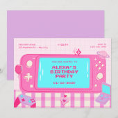 Invitation Jeu vidéo rose rétro anniversaire (Devant / Derrière)