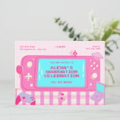 Invitation Jeu vidéo rose retro graduation (Debout devant)