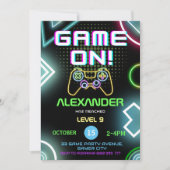 Invitation Jeu Vidéo Sur Gamer Kids Boy Neon Anniversaire (Devant)