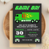 Invitation Jeu Vidéo verte Camion fête d'anniversaire