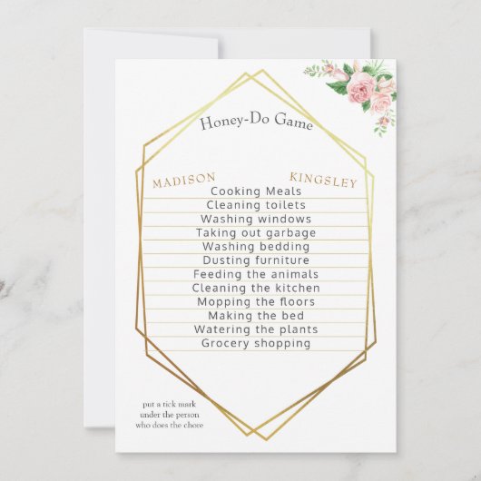 Invitation Jeu wedding shower Beau rose Floral Élégant (Devant)