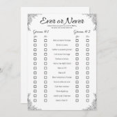 Invitation Jeu Wedding shower gay, jamais ou jamais (Devant / Derrière)