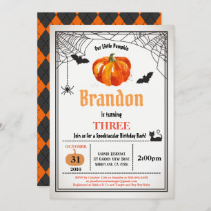 Invitation Jeune anniversaire de enfant citrouille d'Hallowee