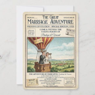 Invitation Jeune couple de mariés dans une montgolfière