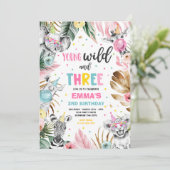 Invitation Jeune Fête Wild Et Trois Safari Jungle Animaux (Debout devant)