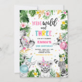 Invitation Jeune Fête Wild Et Trois Safari Jungle Animaux (Devant)