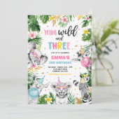 Invitation Jeune Fête Wild Et Trois Safari Jungle Animaux (Debout devant)