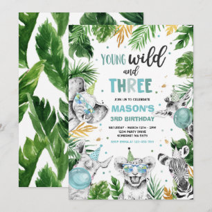 Invitation Jeune Fête Wild Et Trois Safari Jungle Animaux