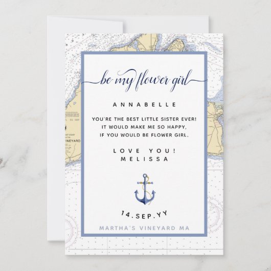 Invitation Jeune Fille aux Fleurs de Mariage Nautique | Marth (Devant)