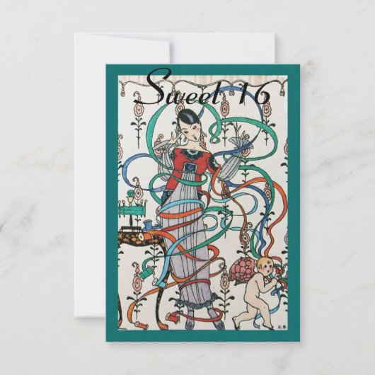 INVITATION JEUNE FILLE AUX RIBBONS COLORÉS DOUCE 16 FÊTE (Devant)