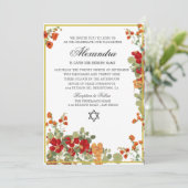 Invitation Jeune Fille Bébé Nommer Rouge Moderne Floral (Debout devant)