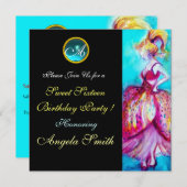 INVITATION JEUNE FILLE BLANC DOUCE 16 PARTY GEM MONOGRAM (Devant / Derrière)