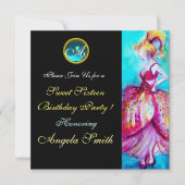 INVITATION JEUNE FILLE BLANC DOUCE 16 PARTY GEM MONOGRAM (Devant)