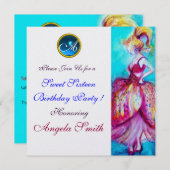 INVITATION JEUNE FILLE BLANC DOUCE 16 PARTY GEM MONOGRAM (Devant / Derrière)