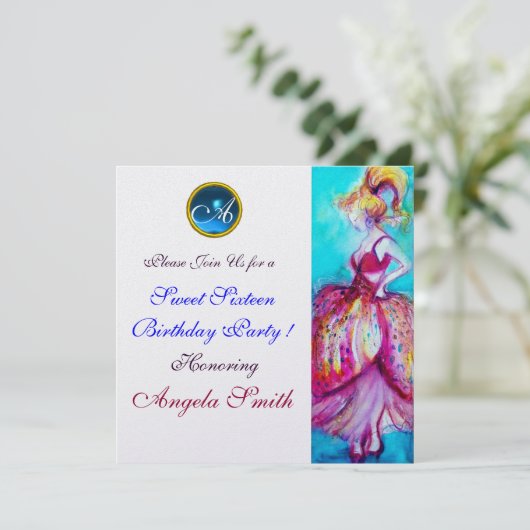 INVITATION JEUNE FILLE BLANC DOUCE 16 PARTY GEM MONOGRAM (Debout devant)