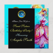 INVITATION JEUNE FILLE BLANC DOUCE 16 PARTY GEM MONOGRAM (Devant / Derrière)