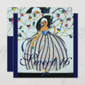 INVITATION JEUNE FILLE BLANCHE SWEET 16 ANNIVERSAIRE (Devant / Derrière)