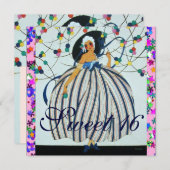 INVITATION JEUNE FILLE BLANCHE SWEET 16 ANNIVERSAIRE (Devant / Derrière)