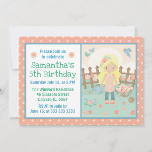 Invitation Jeune fille blonde de printemps dans un jardin de