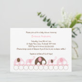 Invitation Jeune fille d'éléphants roses et Brown baby shower (Debout devant)