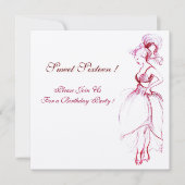 Invitation JEUNE FILLE DOUCE 16 FÊTE D'ANNIVERSAIRE Rouge Ros (Devant)