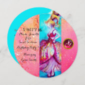 Invitation JEUNE FILLE DOUCE 16 FÊTE, Étincelles Rose Monogra (Devant / Derrière)