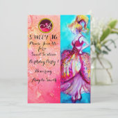 Invitation JEUNE FILLE DOUCE 16 FÊTE, Étincelles Rose Monogra (Debout devant)