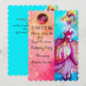 Invitation JEUNE FILLE DOUCE 16 FÊTE, Étincelles Rose Monogra (Devant / Derrière)