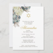 Invitation Jeune fille juive baptisant Floral Foliage Gold (Devant)