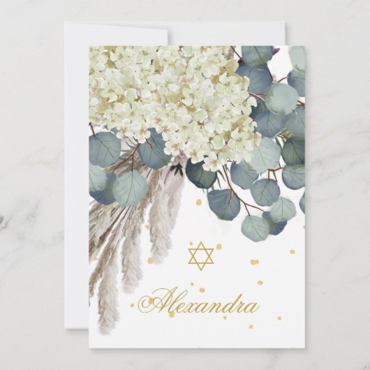 Invitation Jeune fille juive baptisant Floral Foliage Gold (Dos)